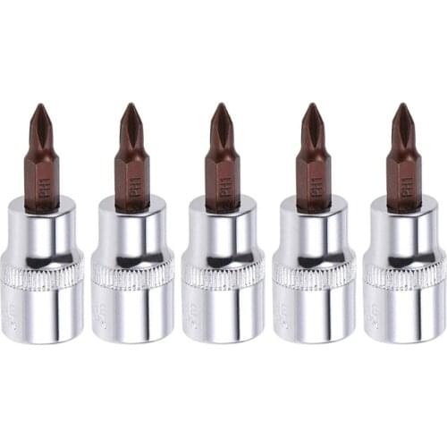 5 Pcs 3/8" Drive x PH1 PH2 PH3 Phillips Bit Socket, Standard Metric, S2 and Cr-V Steel