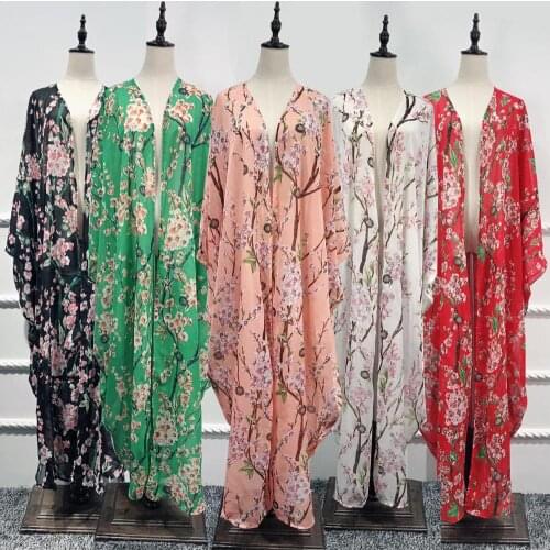 Abaya Dubai Kaftan Islam Long Batwing Floral Cardigan Muslim Hijab Dress Abayas For Women Jilbab Caftan Turkish Islamic Clothing