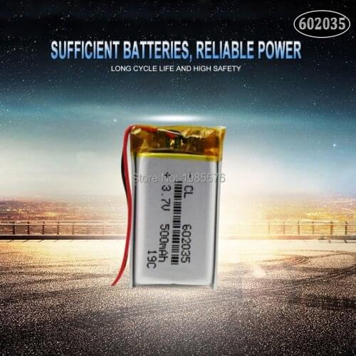 3.7V 500mAh​ 602035 Lithium li ion polymer Rechargeable Battery 602035 For DVR GPS Car Tachograph Bluetooth headphone Battery