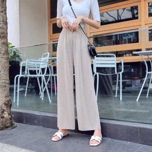 Fashion Ice silk wide-leg pants for women summer thin new high-waisted drape floor-length trousers loose straight trousers
