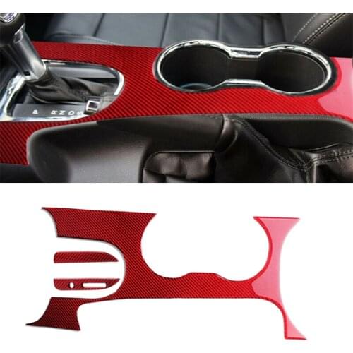 CITALL 3Pcs Red Carbon Fiber LHD Interior Gear Shift Panel Cover Trim Fit for Ford Mustang 2015 2016 2017 2018 2019