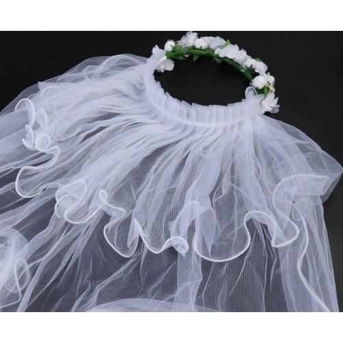 Two Layers Wedding Bridal Veil Flower Girl White Wedding Veils Communion Hair Wreath For Wedding Accessories (White)
