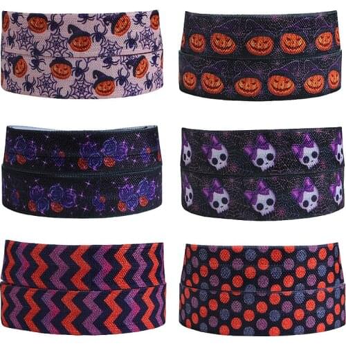 FLRA FOE(50 yards/lot) Flora Ribbons Halloween style fold over elastic ribbon for holiday party decoration