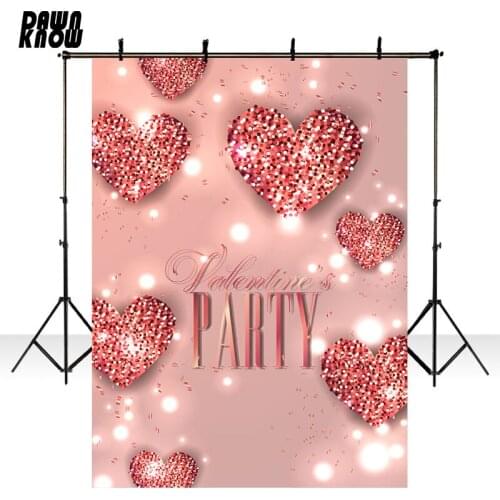 DAWNKNOW Valentine’s Day Photography Background Pink Shimmer Red Hear Photocall Wedding Photo Shoot Photographic Backdrop lv1212