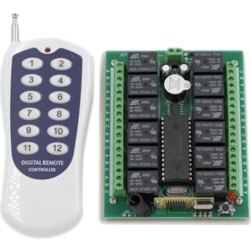 Hot Sale DC24V 12CH Radio Controller RF Wireless Remote Control Switch System Transmitter and Receiver 315/433.92 Mhz