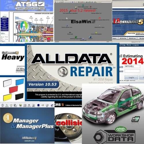 Hot auto repair software Alldata version 10.53 & OD5all data mi..ll 2015 atsg elsawin 1tb hdd usb3.0 in English for car/trucks