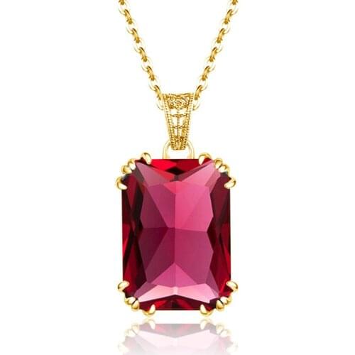14K Gold Ruby Pendant Necklace For Women 925 Sterling Sliver Pendant Gemstone Rectangle Classic Engagement Wedding Jewellery Hot
