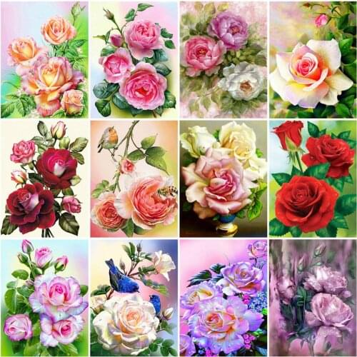 HUACAN Oil Painting By Numbers Rose Acrylic On Canvas Wall Art DIY Frame Picture By Numbers Flower For Living Room