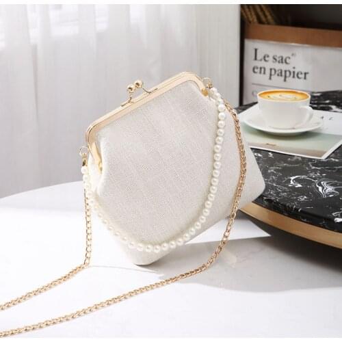 Small Shell Shape Bag for Women Pearls Handle Ladies Purses and Handbag Kiss Lock Chain Strap Crossbody Mini Messenger Bag