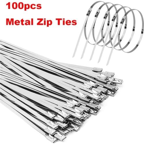 Metal Zip Ties 100pcs Stainless Steel Zip Ties Multi-purpose Metal Cable Ties Wire Ties for Exhaust Wrapping Fence Ties Chrome