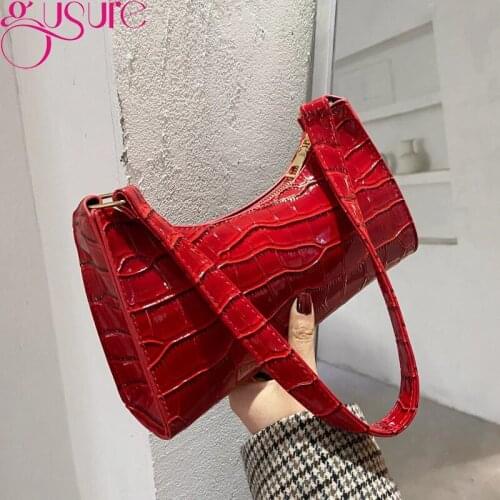 Gusrue Crocodile Pattern PU Leather Female Shoulder Bag Fashion Ladies Armpit Bag Vintage Women Purse Handbags Small Clutch Hobo