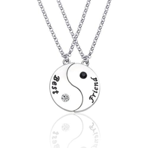 Fashion Tai Chi Pendant Best Friends Stitching Necklace Rhinestone Chain Gift Jewelry Clothing Decoration Dropshipping