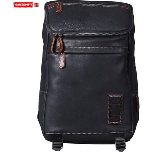 Backpack Men Retro Leather Laptop Schoolbag Male Backpack Computer Bag Large Capacity Travel Bag Tide First Layer Cowhide Casual