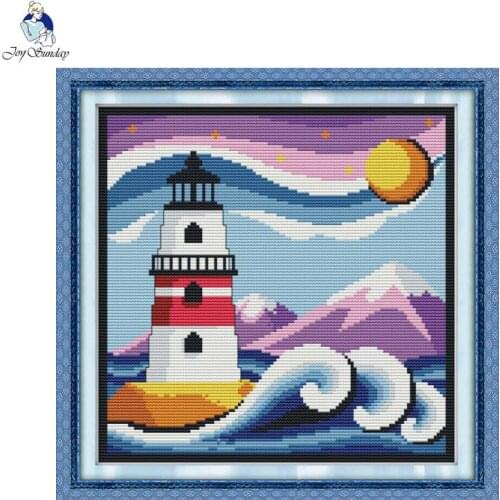 Joy sunday Lighthouse 6,Counted Printed on Fabric DMC 14CT 11CT Cross Stitch kits, Embroidery Needlework Sets Home Decor