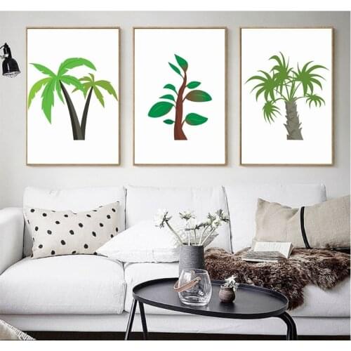 Nordic Modern Style Simple Trees Green Leaves Posters Home Decor Minimalism Canvas Painting Wall Picture for Kids Living Room