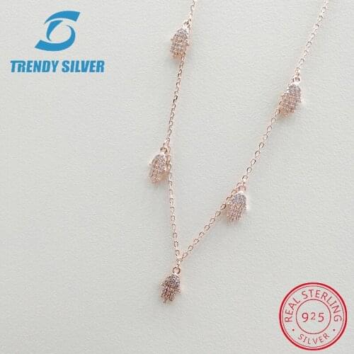 Real 925 Sterling Silver Pendant Necklace Chain Choker 45cm Cubic Zircon for Women Jewelry rose gold