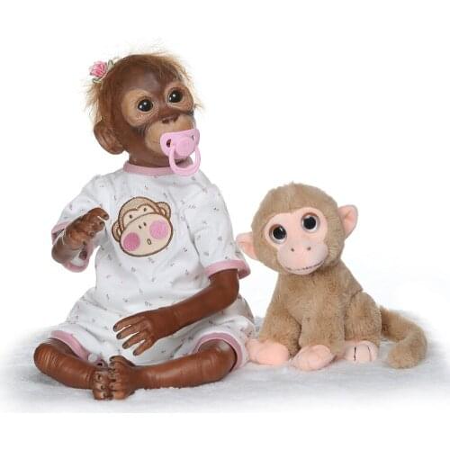 NPK 52CM Macaco bonecas reborn detailed paint baby Monkey plush silicone dolls high quality Apes doll toys gift