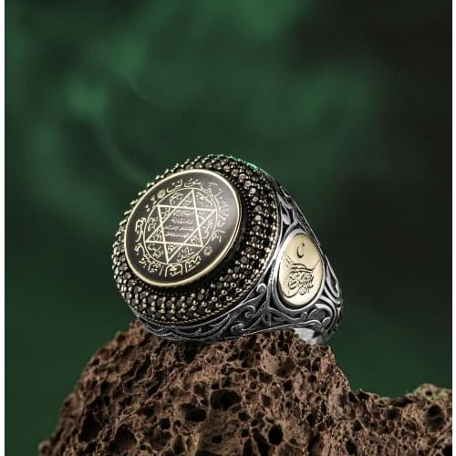 Solid 925 Sterling Silver King Solomons Seal Secret Seal RingMens Ring Ottoman Tughra Jewelry Accessory Made in Turkey