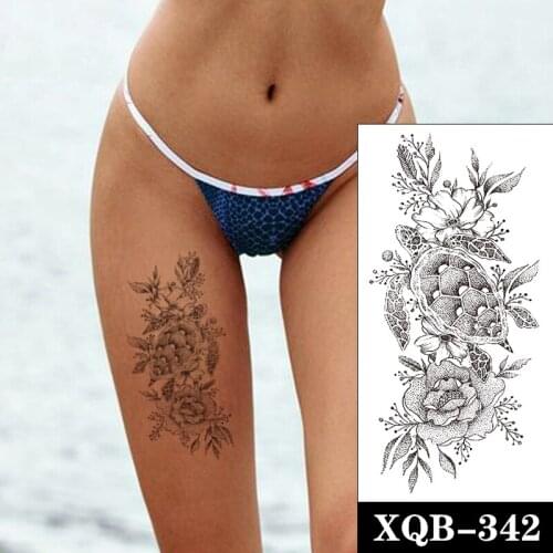 Ocean Turtle Totem Waterproof Temporary Tattoo Sticker Black Rose Flowers Fake Tattoos Flash Tatoos Arm Body Art for Women Men