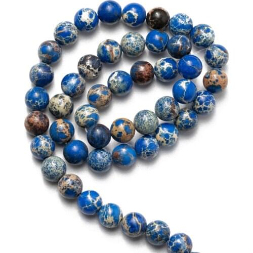 Wholesale 6 8 10 12mm Natural Stone Beads Blue Sea Sediment Jaspers Loose Beads for Jewelry Making DIY Bracelet Necklace