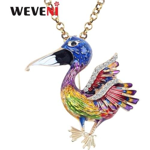 WEVENI Metal Enamel Rhinestone Novelty Bird Necklace Pendant Chain Choker Animal Alloy Jewelry For Women Girls 2018 News Bulk