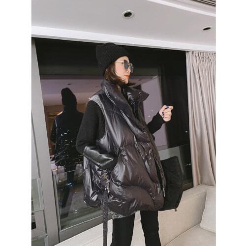 Down Cotton Vest Womens Winter Loose Lapel down Cotton Jacket Coat