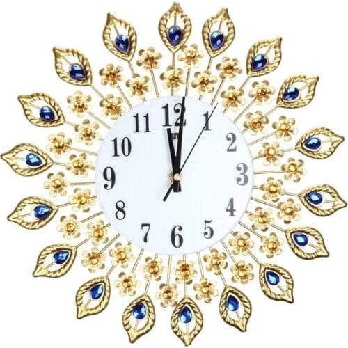 Luxury Artificial Crystal Diamond Large Wall Clock Metal Living Room Wall Clock Home Art Decoration (#1 Gold)