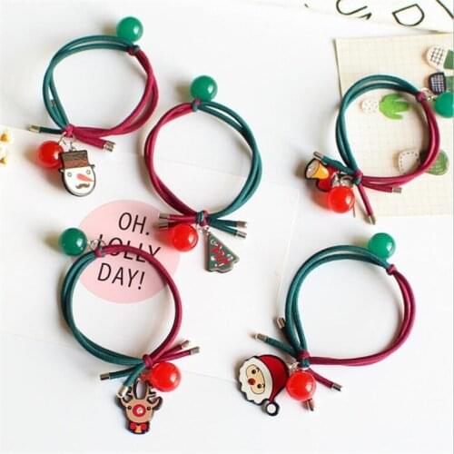 Xmas Elastic Hair Bands Kawaii Headdress Bell Christmas Gift Reindeer Rubber Band Santa Claus Double Hoop Girls Hair Accessories
