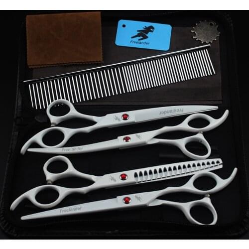 Japanese Barber Scissors Durable Dog Professional Barber Tools Straight Cut Bend Clips 7 Inch white Hairdressing Pet Scissors