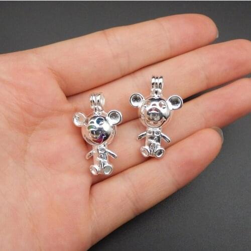 10pcs bright silver mouse pearl cage necklace pendant, aroma oil diffuser adds your own pearl, stone makes it more attractive