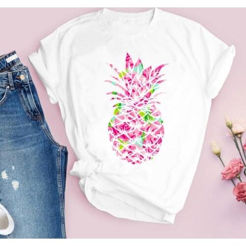 Women Graphic Short Sleeve Cartoon Pineapple Fruit Beach Fashion Printed Tops Lady Tees Clothing Female T Shirt Womens T-Shirt
