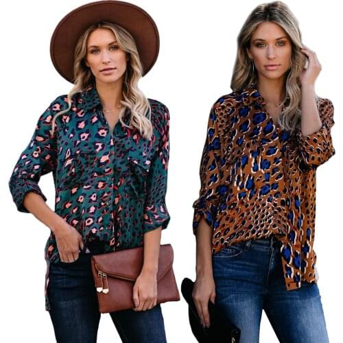 WOMENS Top Leopord Pattern Printed Loose-Fit Long-sleeved Shirt Womens Autumn And Winter chiffon blouse