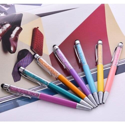 100pcs/lot High Quality Cute Crystal pen Diamond ballpoint pens Stationery ballpen 2 in 1 crystal stylus pen touch pen