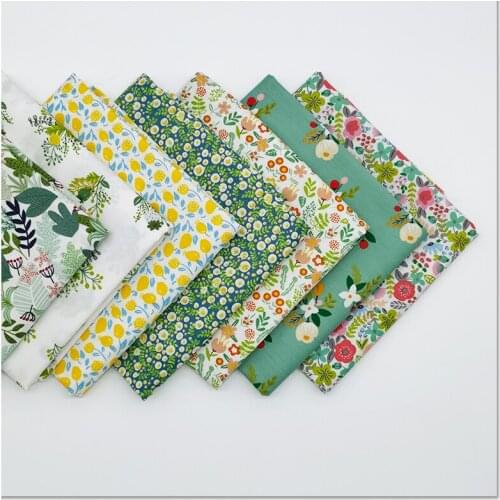 160x50cm Green Floral Pastoral Twill Pure Cotton Sewing Fabric, DIY Childrens Clothes Home Decoration Cloth