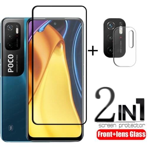 2-in-1 For Xiaomi Poco M3 Pro Glass For Poco M3 Pro Screen Protector Full Gule Tempered Glass For Poco F3 X3 M3 Pro Lens Glass