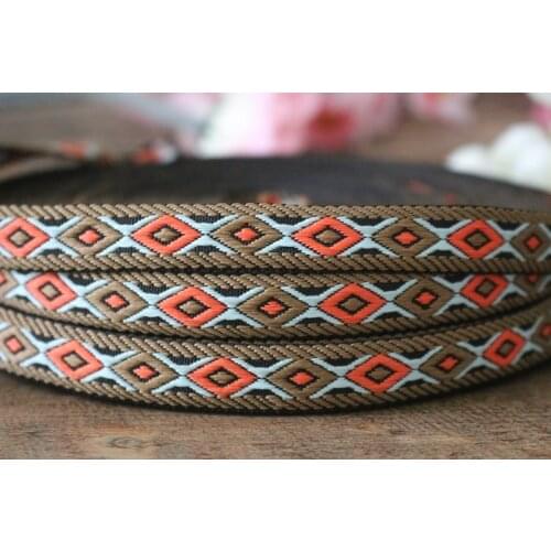 20yards/lots Woven Jacquard Ribbon 1.5cm black background multicolor Geometric pattern IS-2811