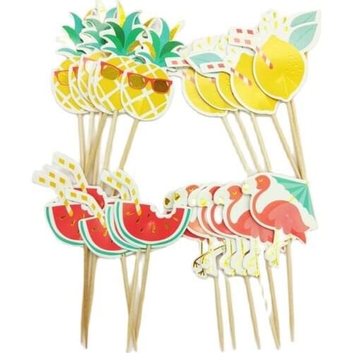 24Pcs/set Fruit Plug Cake Insert Flamingo Toothpick Party Decoration Hawaii Beach Party Baby Shower Bachelorette Party Natal