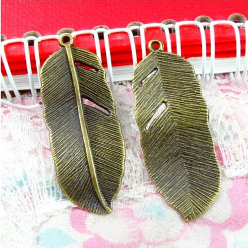 30PCS 16.9*43.5MM Antique Bronze Zinc Alloy Feathers Charms Pendants Diy Jewelry Findings Accessories Wholesale