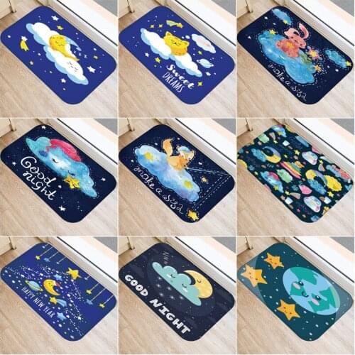 40x60cm Cute Diy Print Floor Mat Bathroom Living Room Ground Mat Slip Door Bath Pad Rug Carpet Good Night Moon Rainbow