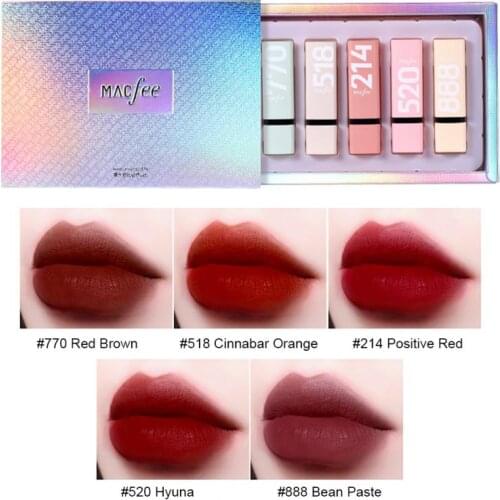 Mini 5pcs Light Mist Moisturizing Lipstick Set Makeup Waterproof Quick-drying Non-discoloring Matte Long-lasting Lipstick TSLM1