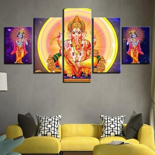 5 Piece God Ganesha Poster Great Ganapati Wall Art Peaceful Print Wall Art Canvas Painting Wall Decor for Living Room No Framed