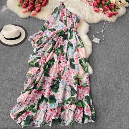 Amolapha Women Casual Holiday Beach Style Summer Floral Print Off Shoulder Ruffles Plus Size Maxi Dress Fashion Clothing