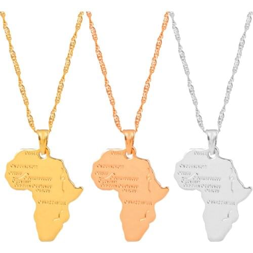 Anniyo Africa Map Pendant Necklace Women Men Silver Color/Gold Color Ethiopian Jewelry Wholesale African Map Hiphop Item #132106