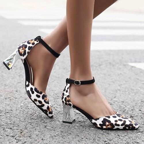 COOLULU Women Leopard Pumps Dorsay Ankle Strap Pumps Square High Heel Pumps Animal Print Sexy Dress Party Pumps Shoes Size 33-48