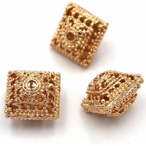 Dubai Gold African Spacer Beads Filigree Square Connectors Findings DIY for Arab Nigerian Women Men Wedding Earrings Jewelry Set