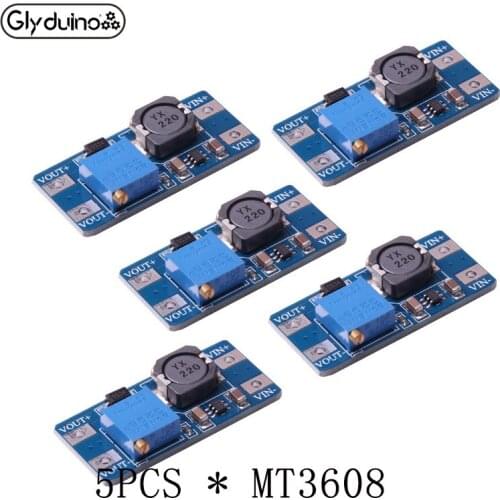 Glyduino 5PCS MT3608 DC-DC Step Up Converter Booster Power Supply Module Step-up Board 2A MAX output 28V for arduino
