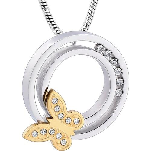 K10742 Circle of Life Butterfly Cremation Jewelry for Ashes Crystal Inlay Keepsake Memorial Urn Necklace Pendant Locket