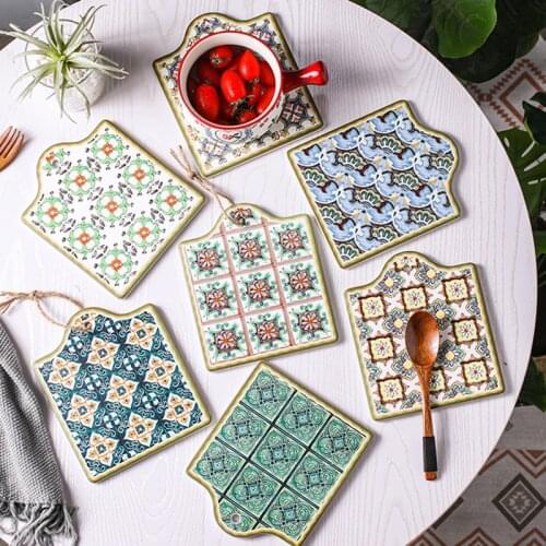 Ceramic Heat-resistant Table Mat, Modern Creative Household Mat bowl , Moroccan Style Cup Mat