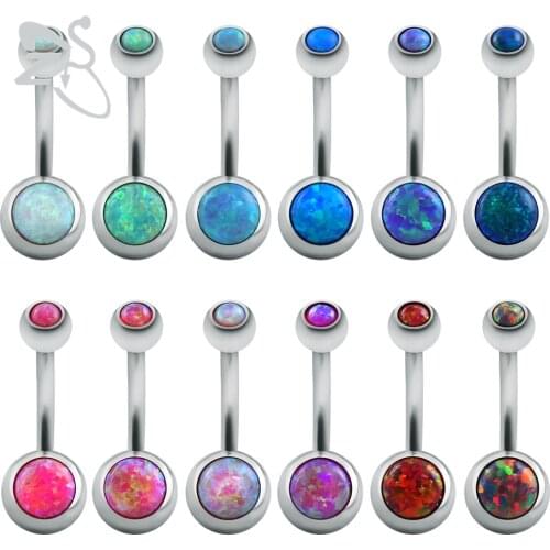Opal Stone Belly Button Rings Surgical Steel Belly Piercing Barbell Hot Summer Navel Piercing Ring Fashion Women Jewelry Nombril