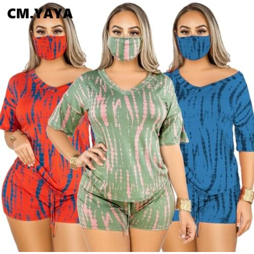 CM.YAYA Tie Dye Print Womens Set Fashion Shorts Set for Activewear Tracksuit Outfits